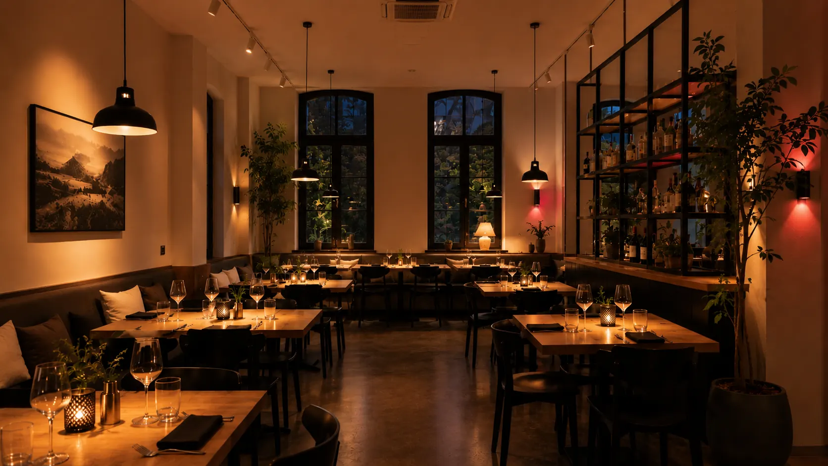 Gastronomie nachts mit smarter Atmosphäre – Smart am Rhein